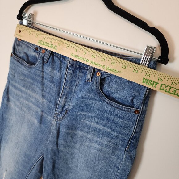 Madewell The High Rise Slim Crop Boyjean Distressed Denim Raw Hem Jeans sz 28 - Picture 5 of 11
